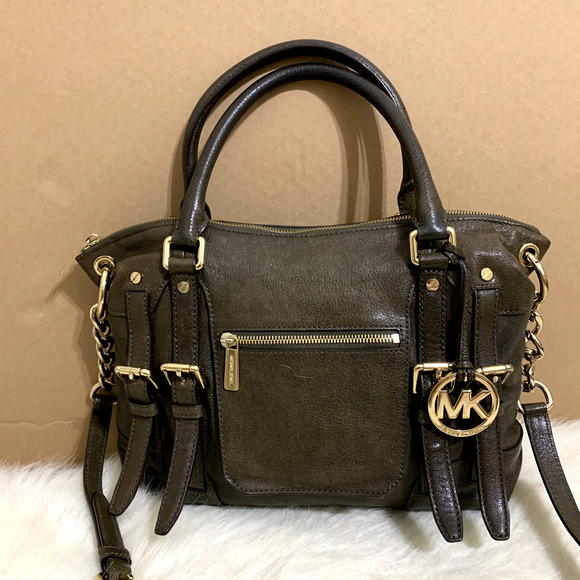 MICHAEL KORS Dark Olive Green Leather Belted Trim MCGRAW Slim Satchel w/Strap - Picture 16 of 16